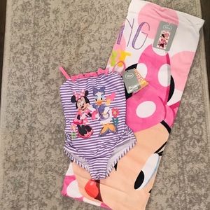 Minnie Mouse bathing suit and beach towel set